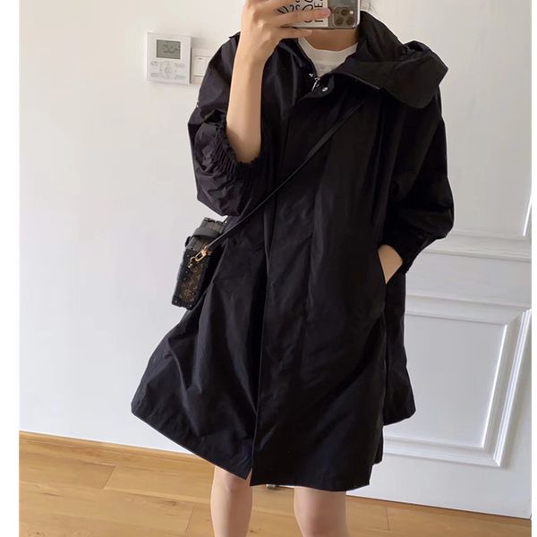 

trench coat for women three-quarter length sleeves trench thin windbreaker fine sewing loose style outerwear women, Tan;black
