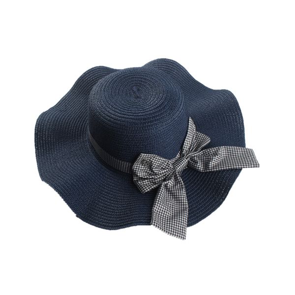 

new style ladies hat wave bow sun hat beach outdoor sun sunscreen straw, Blue;gray
