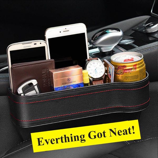 

left/right universal passenger driver side car seat gap crevice storage box pocket organizer with drink phone holder black/beige