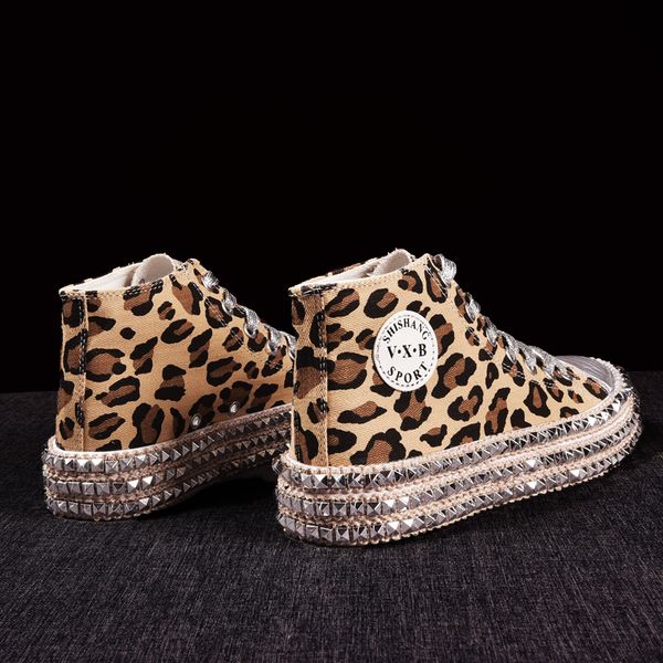 

silver rivet canvas shoes women leopard fashion flats lace up shallow/high sneakers ladies shoes woman walking a5-54