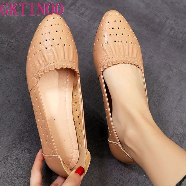 

gktinoo женщины hollow flat обувь повседневная мокасины женщины моды мокасины скользят по дышащий комфорт натуральная кожа женская обувь, Black