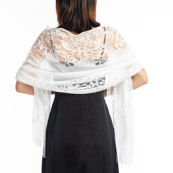 

lace shawl bride and bridesmaid women scarf wraps party hollow-out crocheted flowers tassel tulle scarves ladies retro shawl, Blue;gray