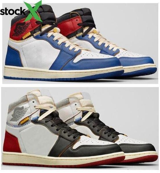 

union la x 1 high og nrg white storm blue varsity red wolf grey jordon basketball shoes men 1s sneakers with box, Black