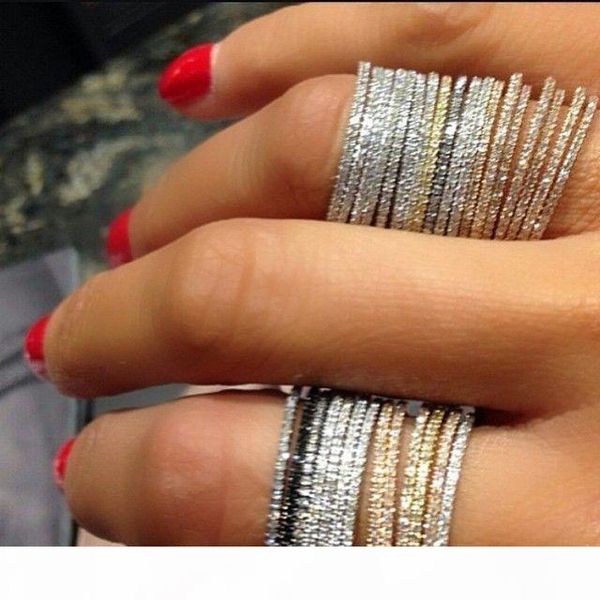 

sterling silver 925 thin micro pave cz eternity 3 colors stack 925 silver cz ring