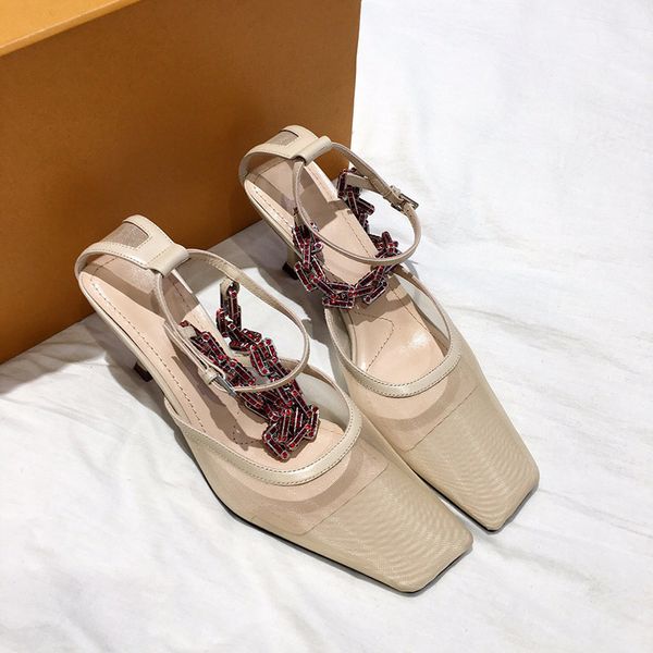 

new fashion square toe chain women's sandals leather rhinestone mesh bling chain high heel pumps ladies party wedding shoes 2020, Black