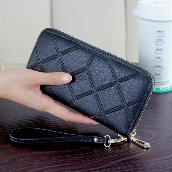 

doranmi leather womens wallet purse 2019 geometric wristlet handbags long money bag ladies coin purse cards id holder npj002, Red;black