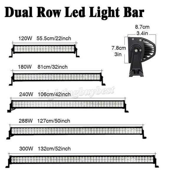 

120w 180w 240w 300w 3d 5d 22 32 42 50 52 inch led light bar for car truck work driving boat hunt 4x4 suv atv off road automobile