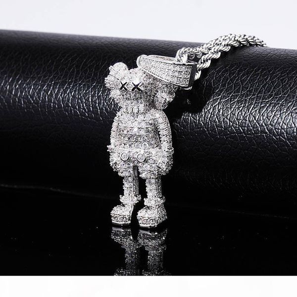 

iced out pendant hip hop jewelry mens luxury designer necklace bling diamond cartoon dolls pendants hiphop fashion charms rapper accessories, Silver