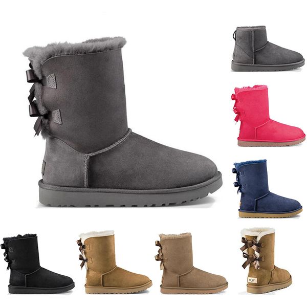 

2020 australia women girl classic snow boots ankle short bow fur boot for winter black chestnut women shoes size 36-41 fashion outdoor, White;red