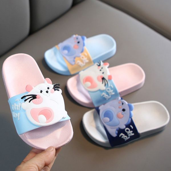

children' slippers for boy girl slippers pvc soft bottom non-slip beach sandals new summer lovely kids home bathroom flip flops, Black;grey