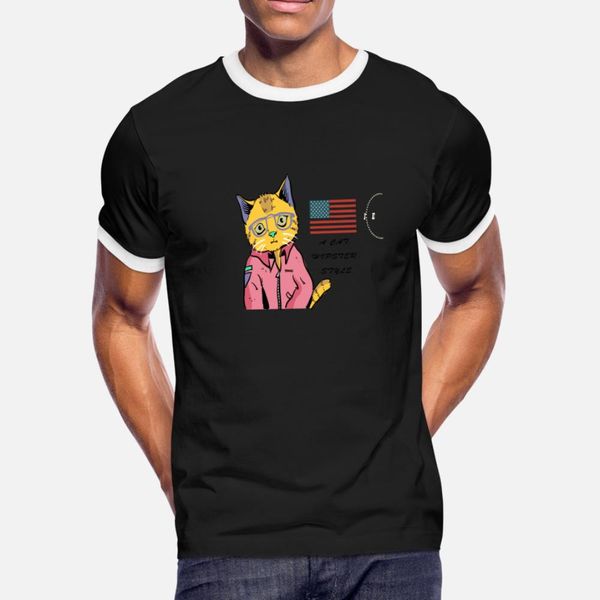 

a cat hipster style t shirt men knitted 100% cotton round neck letter loose funny casual spring family shirt