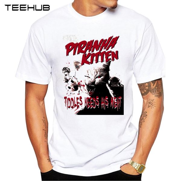 

2019 teehub men's fashion piranha kitten printed short sleeve t-shirt hipster o-neck design cool desgin tee