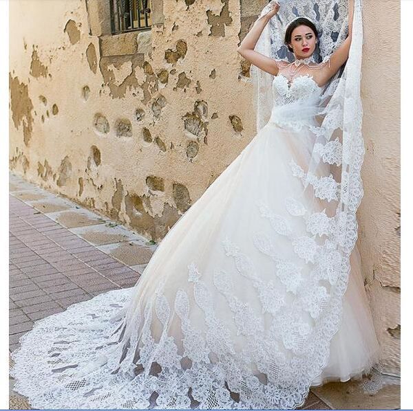 

princess wedding dresses a-line 2020 pearls lace high neck open back court train bridal gowns fashion wedding dress plus size long, White
