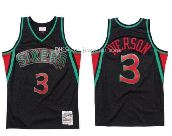 

men basketball philadelphia 76ers 3 allen iverson mitchell & ness christmas 1996-97 hardwoods classics authentic jersey 01, Black;red