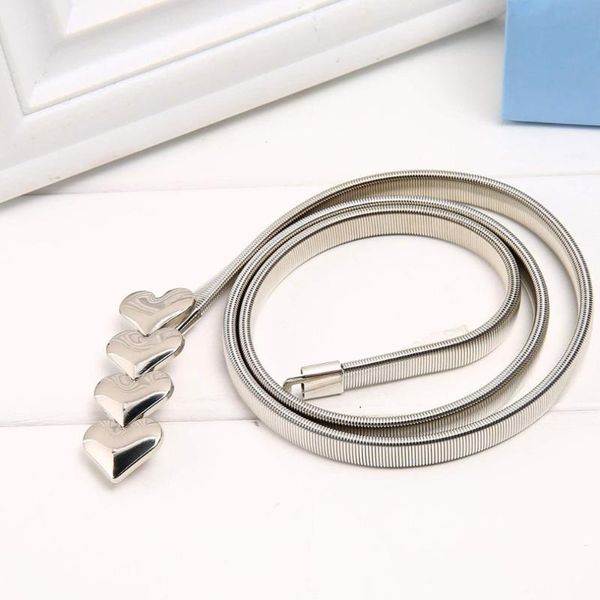 

women heart shape designer metal belt luxury silver gold chain stretch elastic waist belt ladies flower elastic strap waist, Black;brown