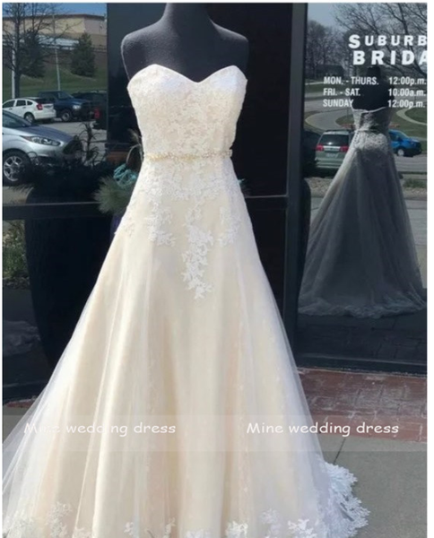 

sweetheart neck wedding dresses lace appliqued tulle sleeveless bridal gowns a line backless vestido de noiva 2019, Blue;red