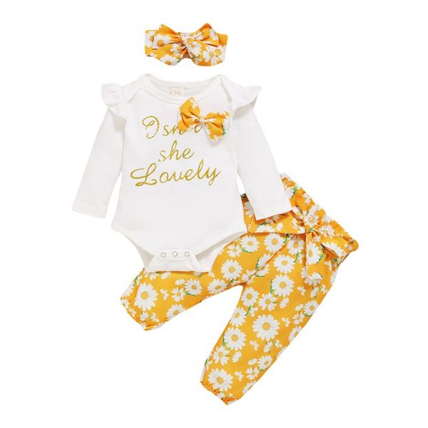 

3pcs set newborn baby girls clothing set tracksuit romper jumpsuit bowknot pants headband outfits clothes 0-18m3 2020, White