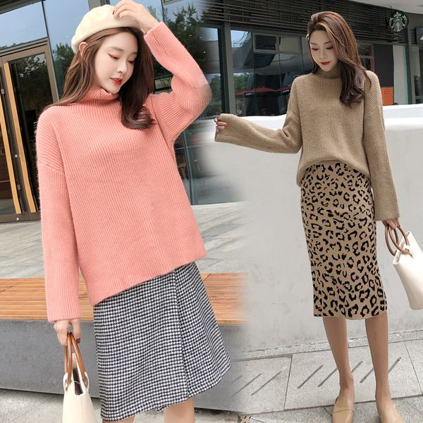 

korean-style autumn and winter high collar sweater loose-fit sweater laziness-style pullover maternity clothes versatile mid-len, White