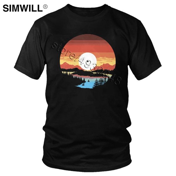 

vintage 1973 lake landscape t-shirt retro design cotton t shirts for men short sleeve o-neck sunset tshirt graphic tee