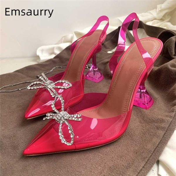 

jelly color pvc transparent wedding shoes woman pointed toe clear crystal goblet heel jeweled bowtie sandals women, Black