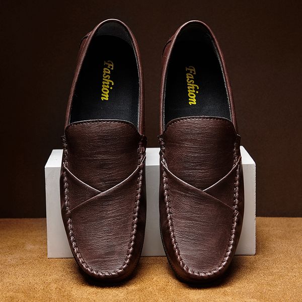 

2020 casual leather shoes men loafers boat man's shoe mocassin loafer man slipons moccasins mens driving shoes brand designer, Black