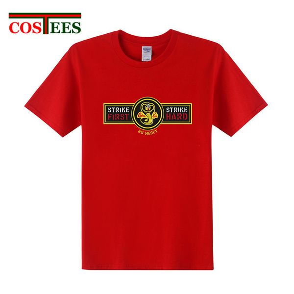 

cobra kai логотип t рубашку мужчины каратэ tshirt черная мамба мода streetwear tshirt удар первый удар жесткий no mercy snake teeshirt