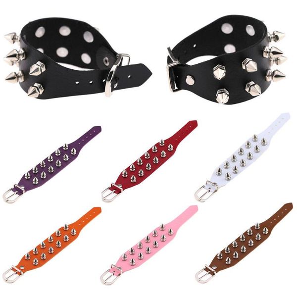 

unique spikes rivet stud wide leather punk gothic rock bangle bracelet women men wristband jewelry, Black