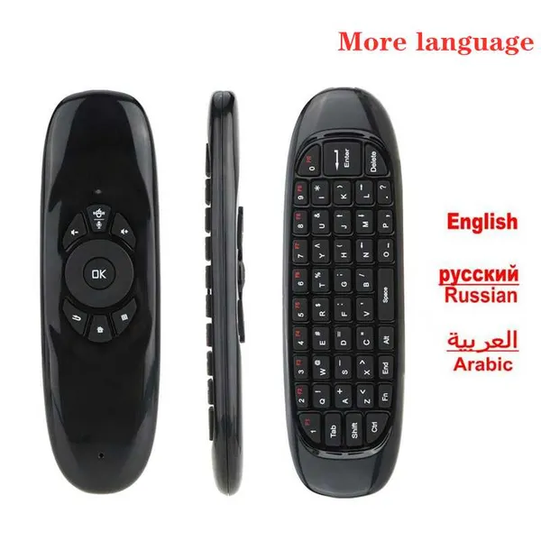 Controladores remotos Mouse Air C120 Inglês Russo Espanhol Árabe Thai 2.4G RF Controle de teclado sem fio para Android Smart TV Caixa X96 Max