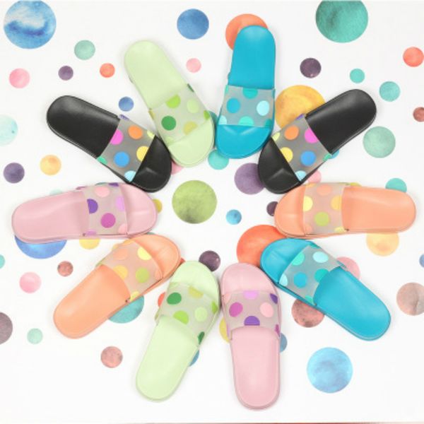 

cute polka dot home women slippers transparent colorful jelly indoor slides breathable non-slip summer ladies shoes flat slipper, Black