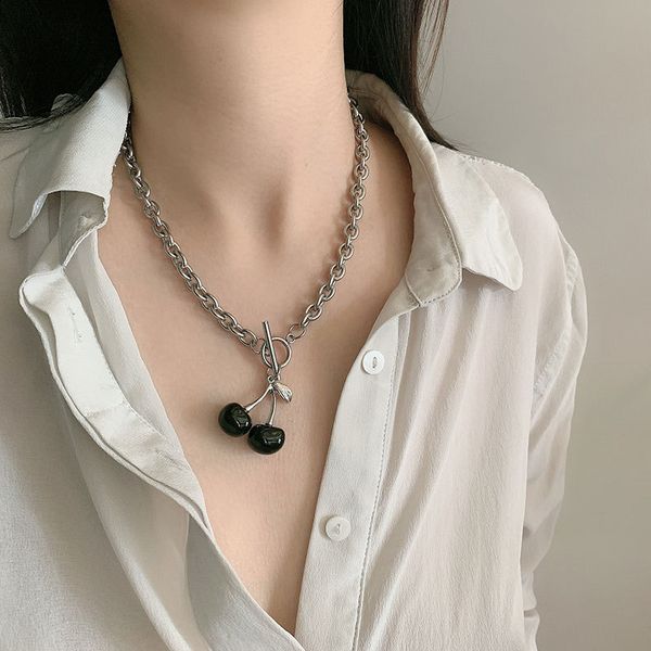 

fashion cherry fruit pendant necklace clavicle chain female retro pendant sale, Silver