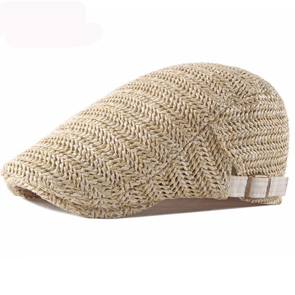 

ht3291 berets new fashion straw summer sun hat men women adjustable ivy newsboy flat cap male female breathable beret cap, Blue;gray