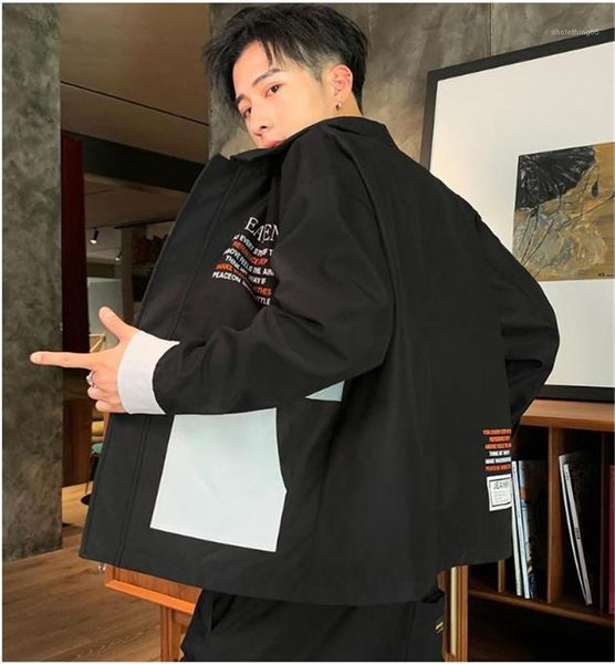

coat with packet caual clothing panelled zipper letter print mens designer jackets fashion lapel neck mens, Black;brown
