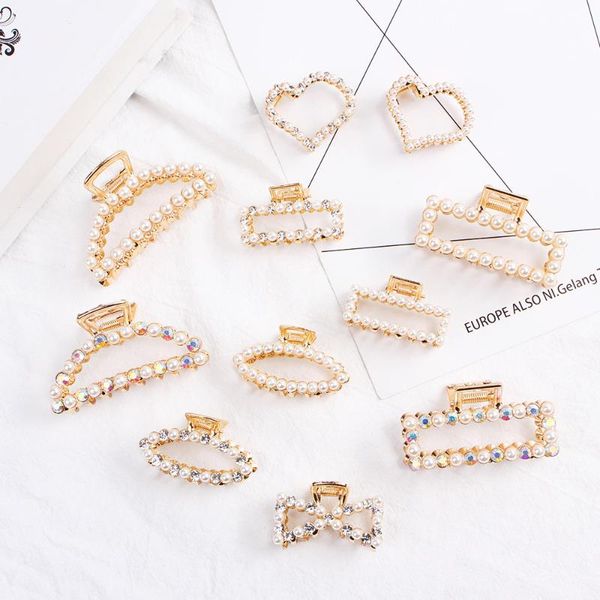

япония и южная корея моды сплава геометрическая площади любовь arc pearl rhinestone волос клип личность тарелка волос коготь клип, Golden;silver