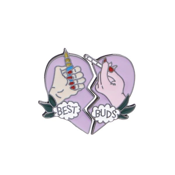 

2 pcs/set buds broken heart enamel pins set brooch pins set child women's clothing decorate friend bff jewelry, Gray