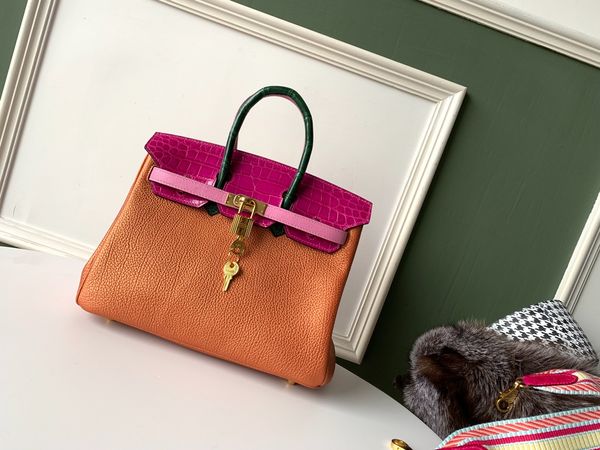 

by order wholesale real crocodile+togo design briikin handbag 30cm,2colors,fully handmade wax threadgold and silver hardware,fast delivery