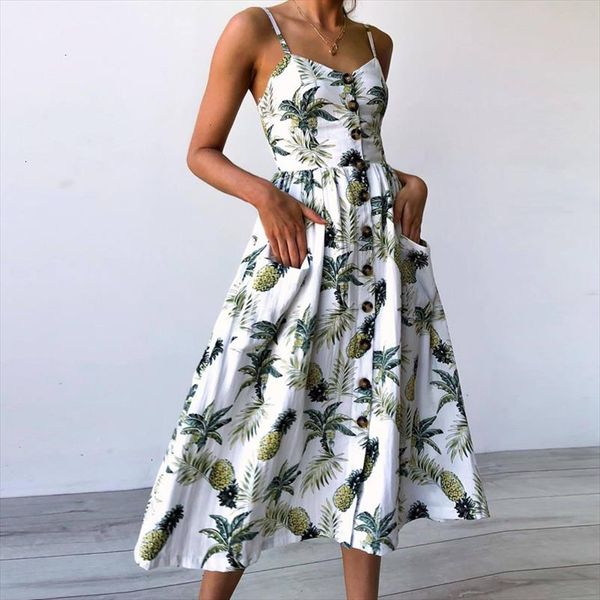 

v neck backless floral summer beach sundress dress women 2020 white boho striped button sunflower daisy party midi dresses, Black;gray