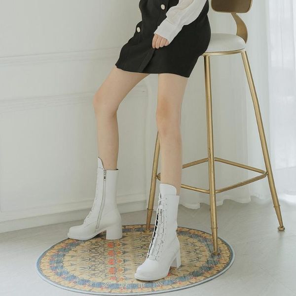 

spring and autumn 2020 new wild lace-up handsome fashion single boots female leather breathable boots x422, Black