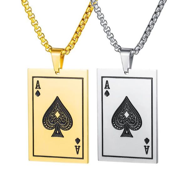 

lucky ace of spades mens necklace gold and silver color poker pendant for male stainless steel fortune playing cards vp957
