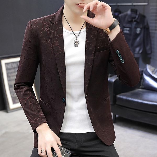 

2020 men's autumn new jacquard suit youth slim stylish handsome single button blazer, White;black
