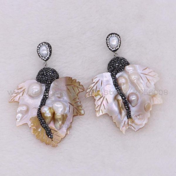 

dangle & chandelier carve shell earrings drop pave rhinestone &natural pearls fashion jewelry women gift 2226, Silver
