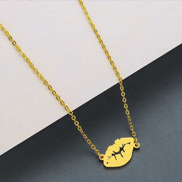 

lips necklaces for womens stainless steel kissing couple necklace jewelry on the neck female friend lips necklaces simple, Silver