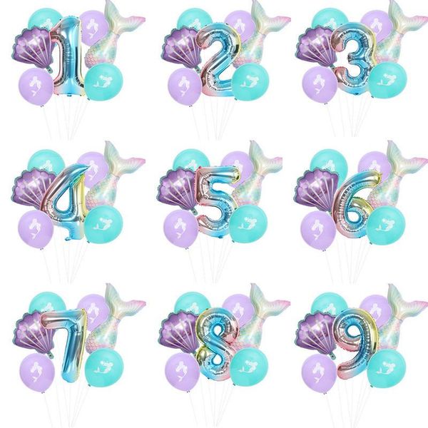 

7 pcs/lot mermaid birthday party balloon number balloon decor 0-9 aluminum foil birthday party balloon supplies dhc989