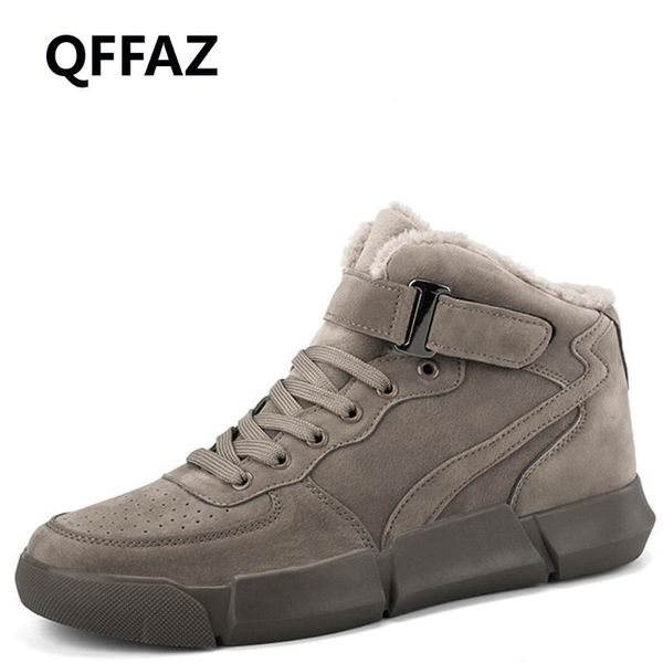 

qffaz snow fur winterboots men fashion fur winter shoes men leather shoes 2020 warm ankle boots warm casual boots, Black