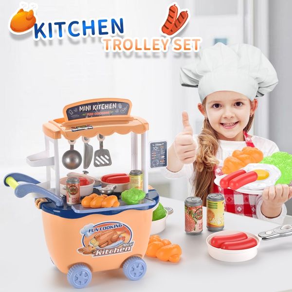 

children simulation kitchen toy children play house cooking game kitchen trolley set simulation food kid gift