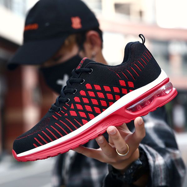

men shoes casual beathable fabric sneakers man lace-up air cushion damping male chaussures masculino adulto leisure footwear, Black