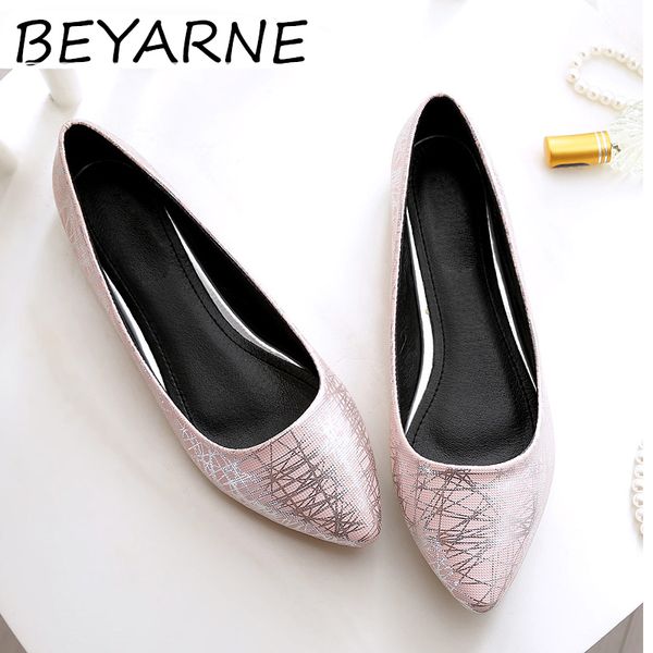 

beyarne women glitter ballets flats pink purple soft leather pointed toe boat shoes lady bling wedding shoes plus size slip-on l, Black