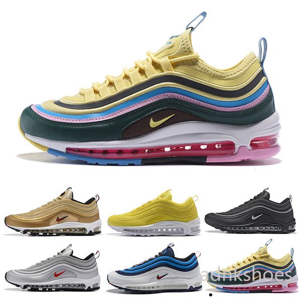 

2019 new arrival with box mens womens running shoes cushion silver gold sneakers athletic designers sports outdoor shoes air sz5.5-11 hj41c