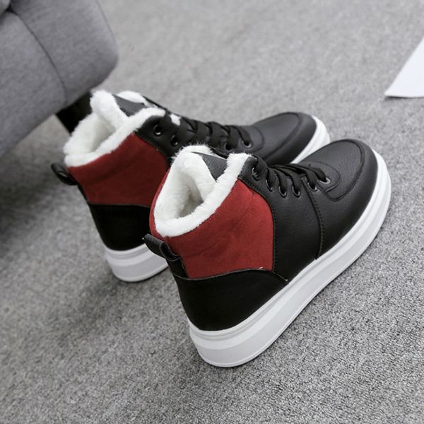 

women boots pu women ankle boots warm flush flats platform winter shoes for comfortable 2020 fashion white snow, Black