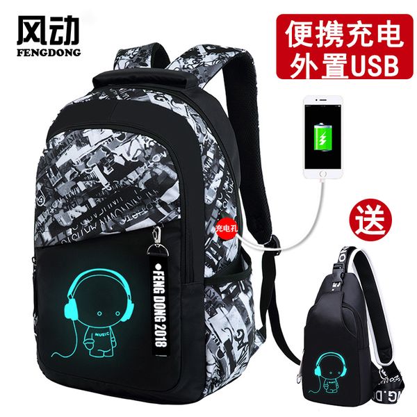 

leather luggage tag cross-border dedicated mens backpack junior high school student bag backpack computer bag waterproof wear-resistant lumi