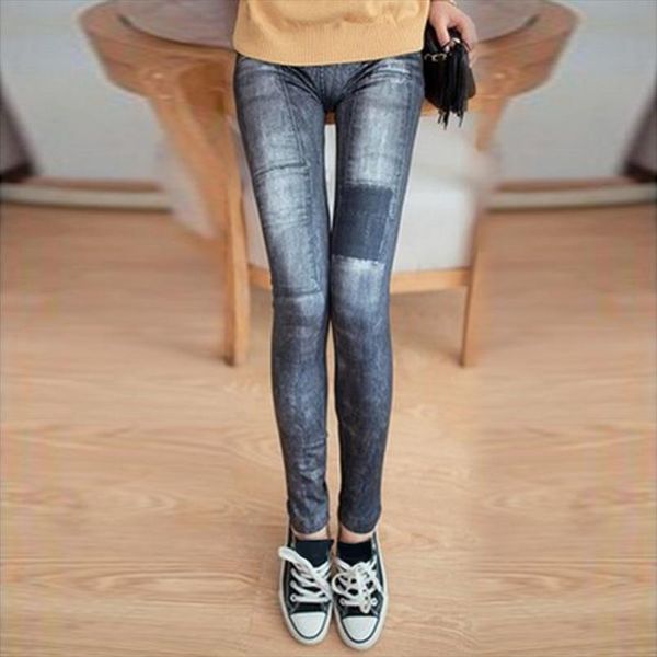 

fashion women snowflake leggings skinny distressed stretchy woman jeans pants vintage denim pant leggings, Black